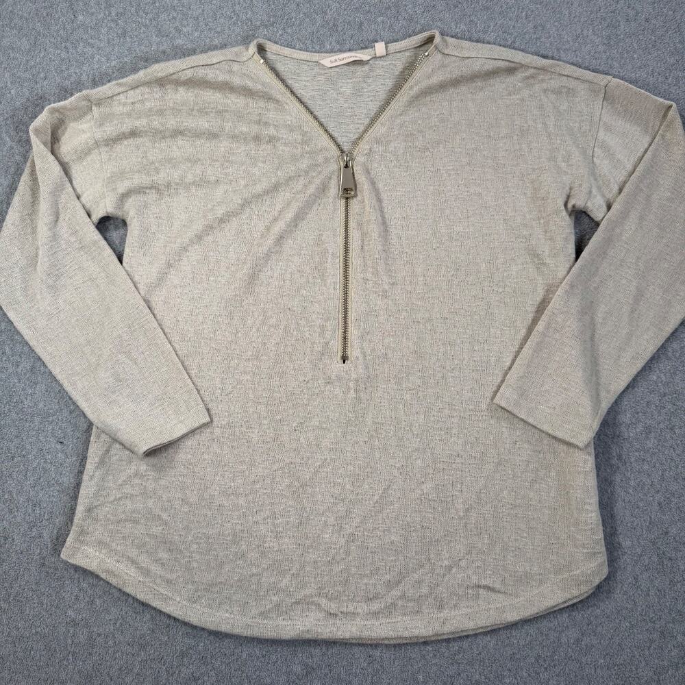 Soft Surroundings Valentina Zip Sweater Women’s Large Stone Beige V-Neck Knit